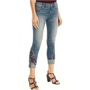 WHBM Women’s Boho Embroidered Cuffed Cropped Straight Leg Jean